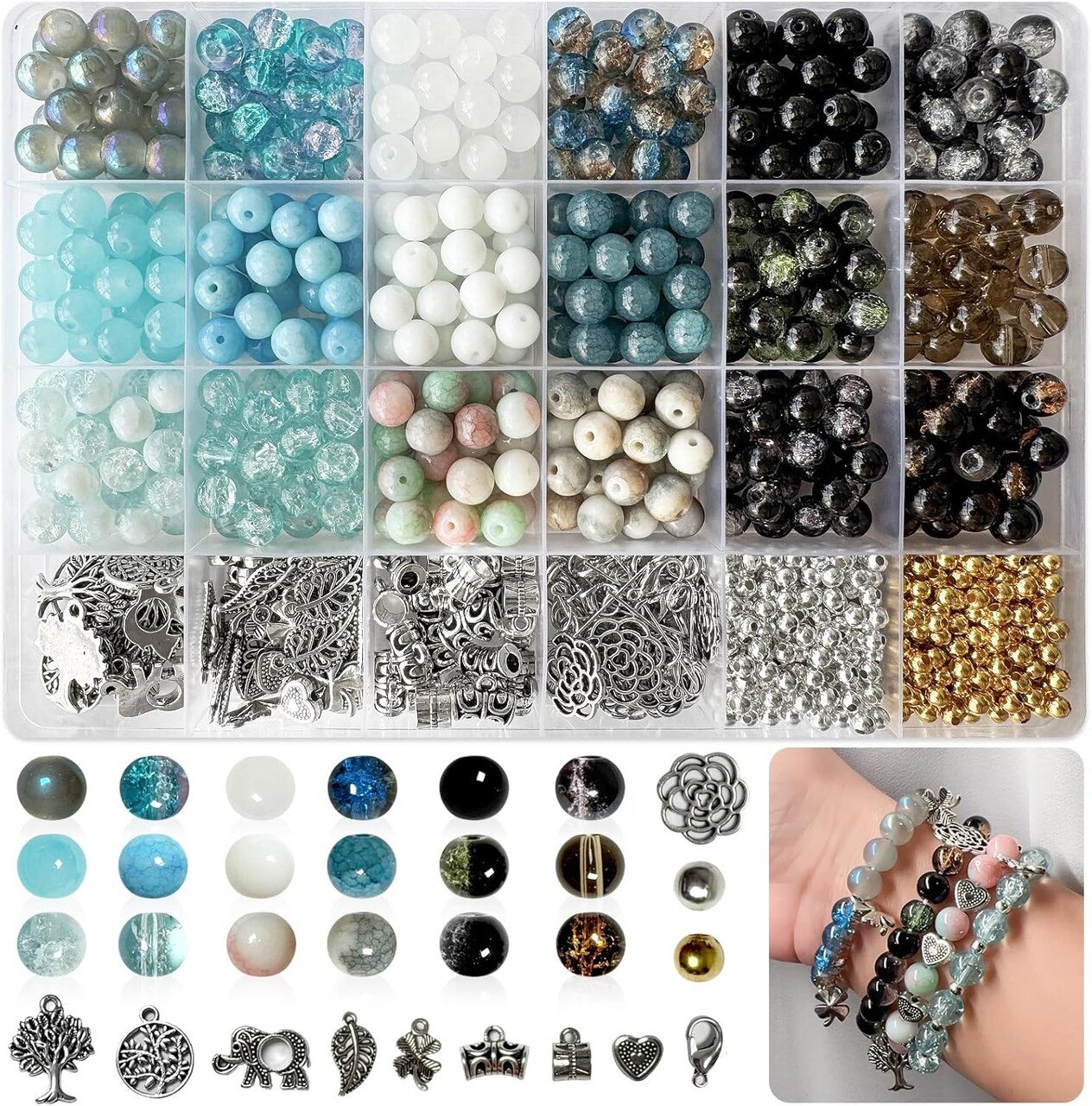 Bracelet Making Kit for Adults – Jewelry Making Supplies with 414pcs 8mm Beads, Pendants & Spacers